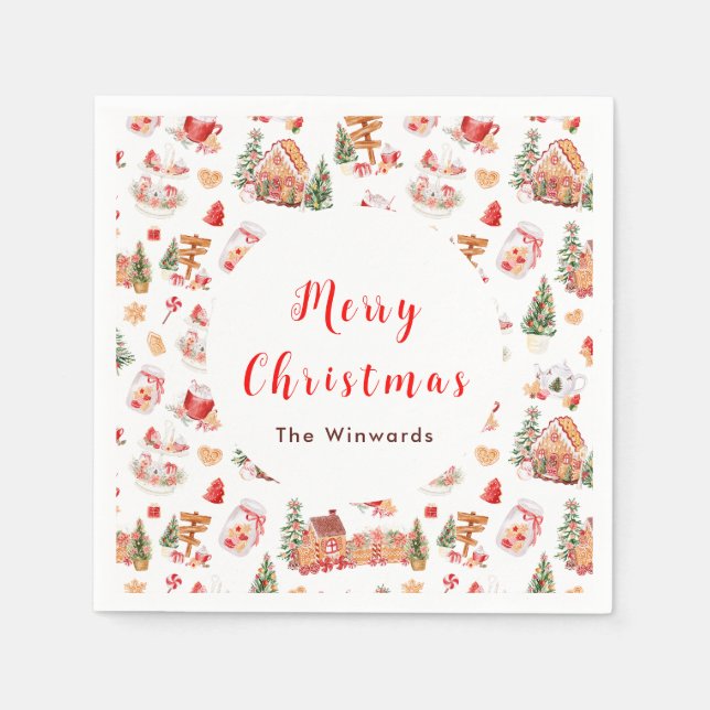 Christmas Gingerbread Red Merry Christmas Napkins (Front)