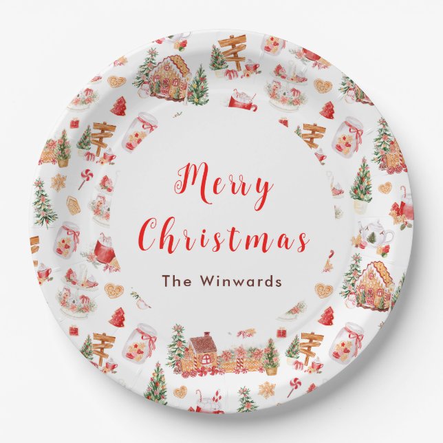 Christmas Gingerbread Red Merry Christmas Paper Plates (Front)