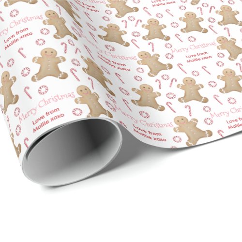 Christmas Gingerbread Red  White Pink Candy Canes Wrapping Paper