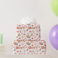 Watercolor Gingerbread Candy Cane Christmas Wrapping Paper