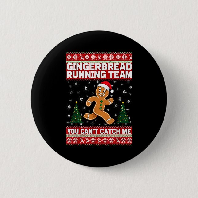 Christmas Gingerbread Running Team Funny Xmas Tee  Button (Front)