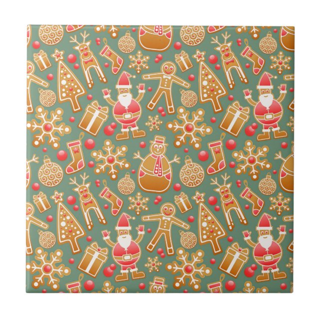 christmas gingerbread santa ceramic tile (Front)