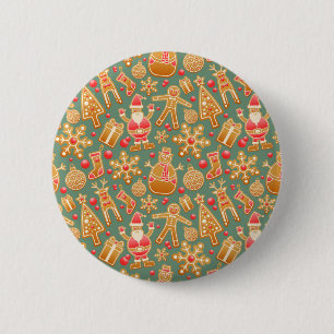 christmas gingerbread santa pinback button