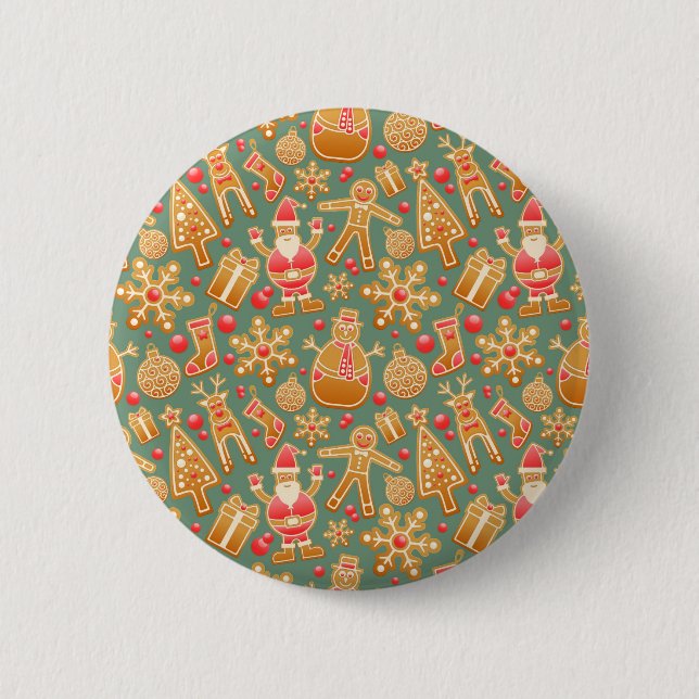christmas gingerbread santa pinback button (Front)