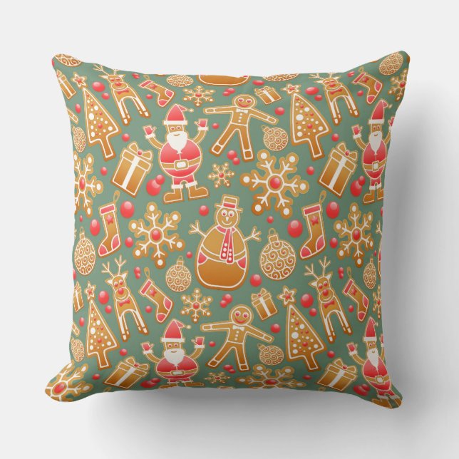 christmas gingerbread santa throw pillow (Front)