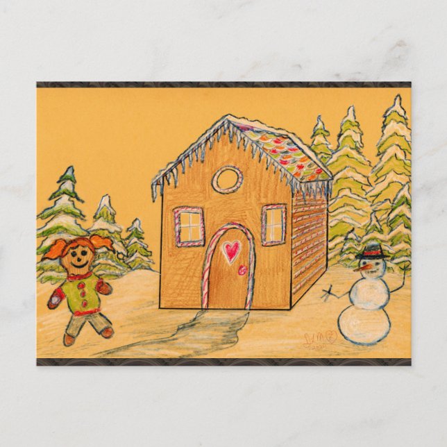 christmas gingerbread snowball fight holiday postcard (Front)