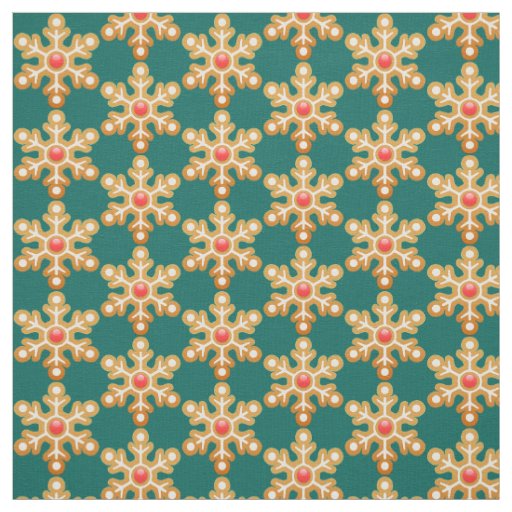 Christmas Gingerbread Snowflake Green Pattern Fabric