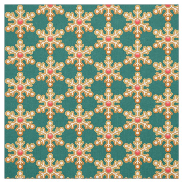 Christmas Gingerbread Snowflake Green Pattern Fabric (Swatch)