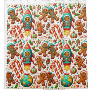 Christmas gingerbread space shower curtain