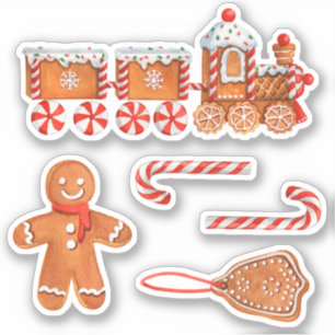 Christmas Gingerbread Train & Candy Cane Sticker