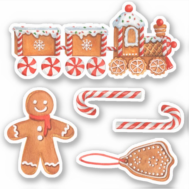Christmas Gingerbread Train & Candy Cane Sticker (Front)