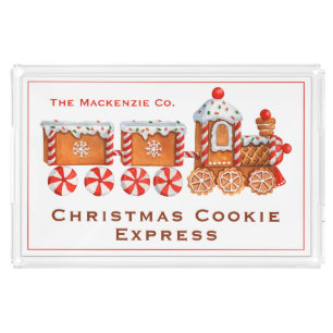Christmas Gingerbread Train Customizable Acrylic Tray