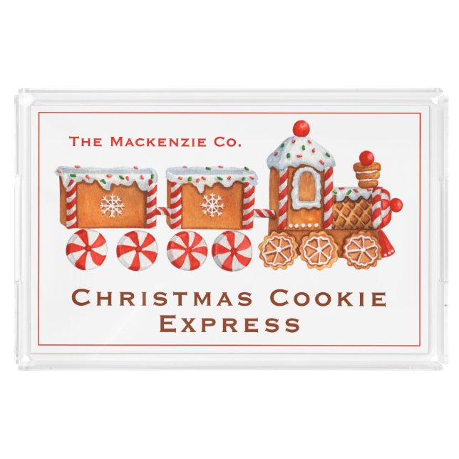 Christmas Gingerbread Train Customizable Acrylic Tray (Front)