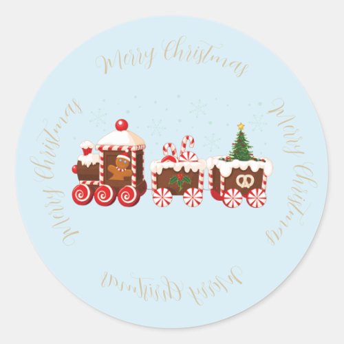 Christmas Gingerbread Train with Snow Classic Round Sticker