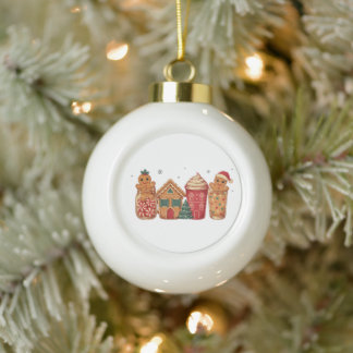 Christmas Gingerbread Treats Candy Jar House Latte Ceramic Ball Christmas Ornament