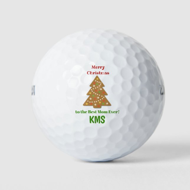 Christmas Gingerbread Tree Custom Monogram Mom Golf Balls (Front)