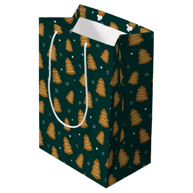 Christmas Gingerbread Trees Wrapping Paper Medium Gift Bag (Back Angled)