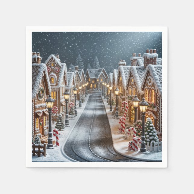 Christmas Gingerbread Village Napkins (Front)