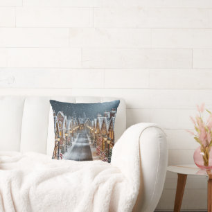 Christmas Gingerbread Village Throw Pillow