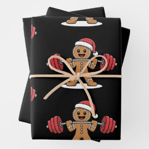 Christmas Gingerbread Weightlifting Gym Santa Hat Wrapping Paper Sheets