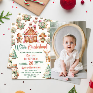 Christmas Gingerbread Winter Onederland Birthday Invitation
