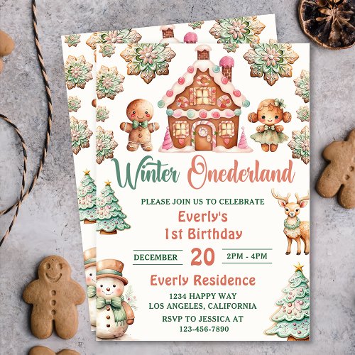  Christmas Gingerbread Winter Onederland Birthday Invitation