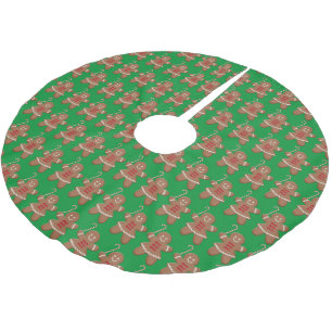 Christmas Gingerbread Woman With Candy Cane Brushed Polyester Tree Skirt