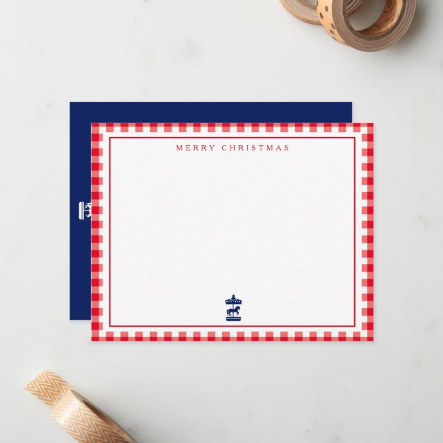 Christmas Gingham chic note card (Front/Back In Situ)
