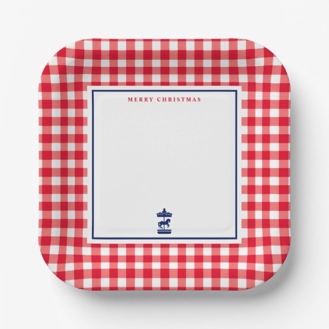 Christmas Gingham chic note card Paper Plates (Front)