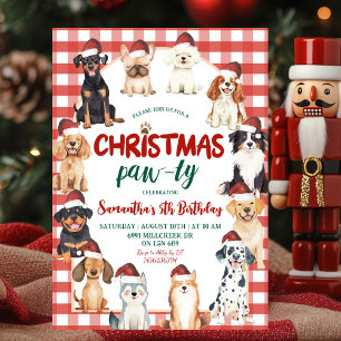 Christmas Gingham Dog Paw-ty Animal Lover Birthday Invitation