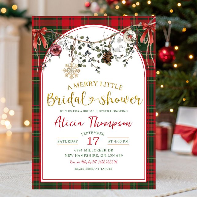 Christmas Gingham Merry Little Bridal Shower Invitation (Creator Uploaded)
