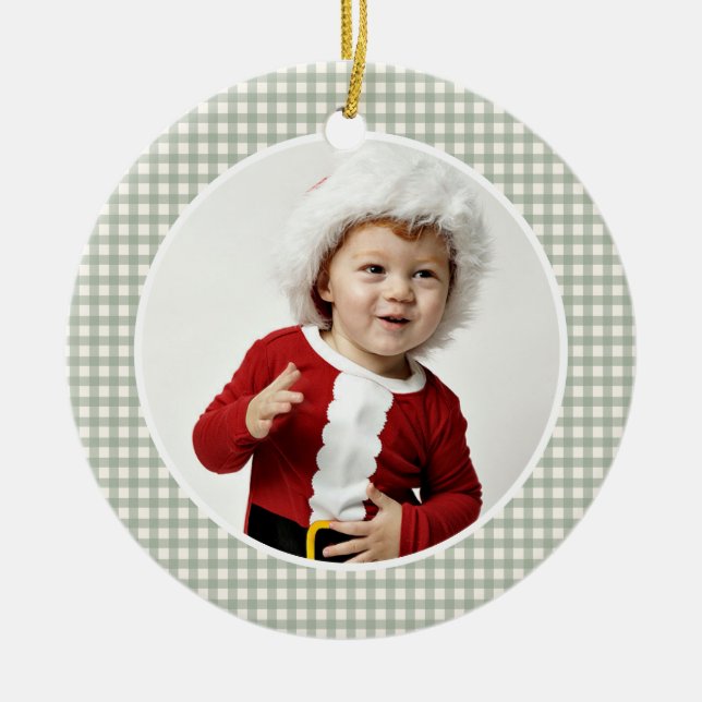 Christmas Gingham Photo Christmas Ornament Year (Front)