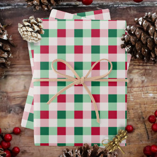 Christmas Gingham - Red, Green and White Wrapping Paper Sheets