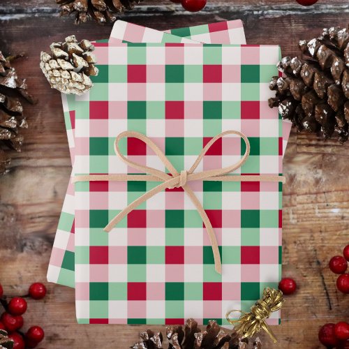 Christmas Gingham _ Red Green and White Wrapping Paper Sheets