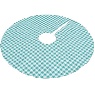Christmas Gingham Teal White Brushed Polyester Tree Skirt