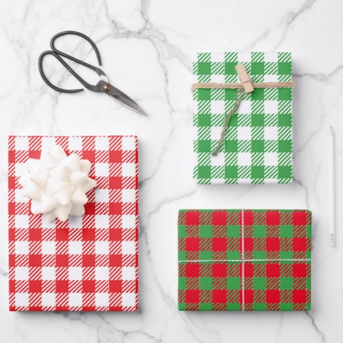 Christmas Gingham Trio Wrapping Paper Sheets