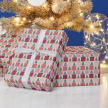 Christmas Gingham Wrapping Paper with Holiday Tree