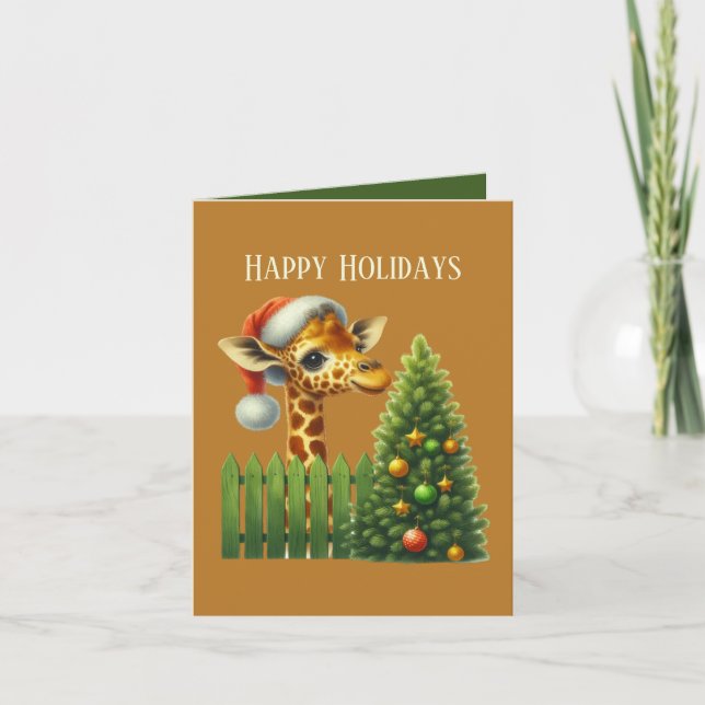 Christmas giraffe add message holiday card (Front)