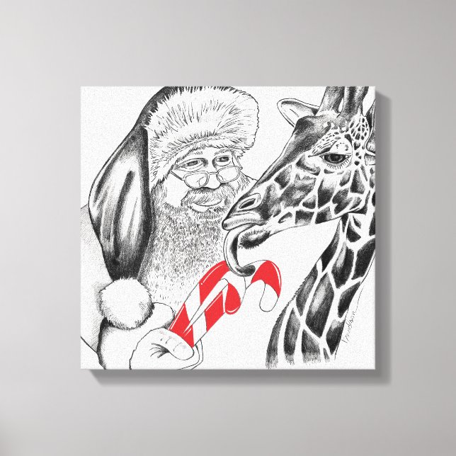 Christmas Giraffe and Santa Claus Canvas Print (Front)