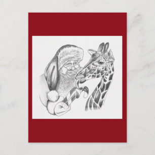 Christmas Giraffe and Santa Holiday Postcard