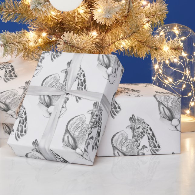 Christmas Giraffe and Santa Wrapping Paper (Holidays)