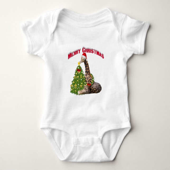 Christmas Giraffe Baby Bodysuit (Front)