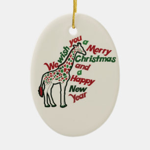 Christmas Giraffe Ceramic Ornament