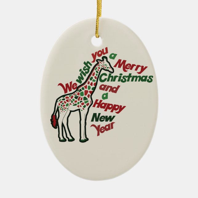 Christmas Giraffe Ceramic Ornament (Front)