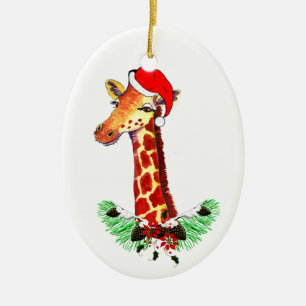 Christmas Giraffe Ceramic Ornament