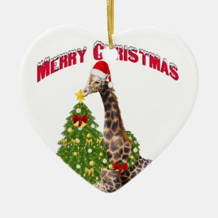 Christmas Giraffe Ceramic Ornament