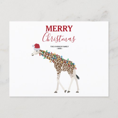 Christmas Giraffe Funny Animal with Santa Hat Card
