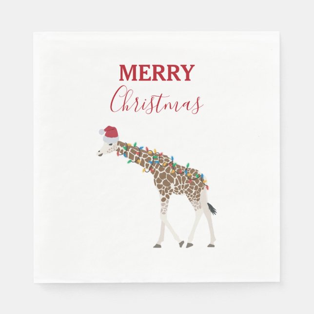 Christmas Giraffe Funny Animal with Santa Hat Card Napkins (Front)