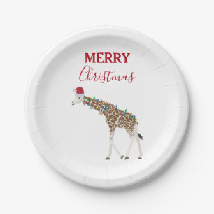 Christmas Giraffe Funny Animal with Santa Hat Card Paper Plates