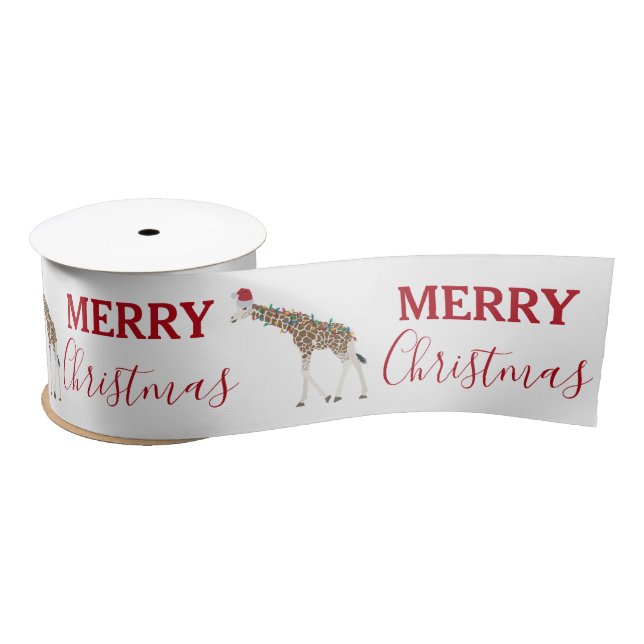 Christmas Giraffe Funny Animal with Santa Hat  Satin Ribbon (Spool)